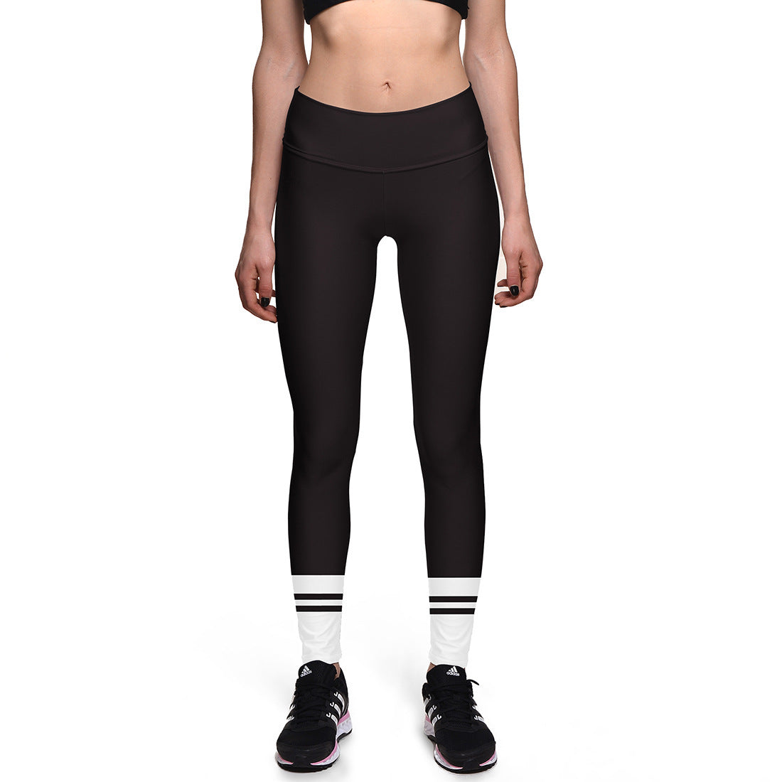 Black And White Striped Hip-Lifting Slim High-Waist Yoga Leggings Sports Leggings