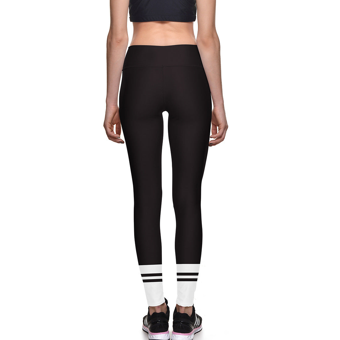 Black And White Striped Hip-Lifting Slim High-Waist Yoga Leggings Sports Leggings