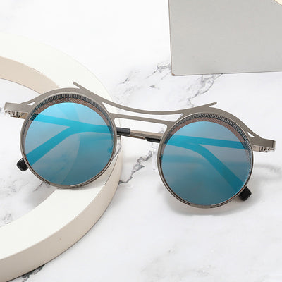 Men's Fashion Retro Steampunk Round Frame Hollow Sunglasses