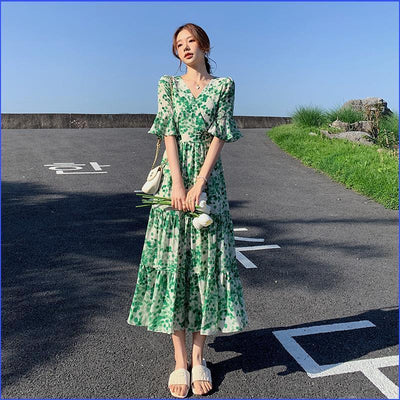 Green Shivering Chiffon Dress Women