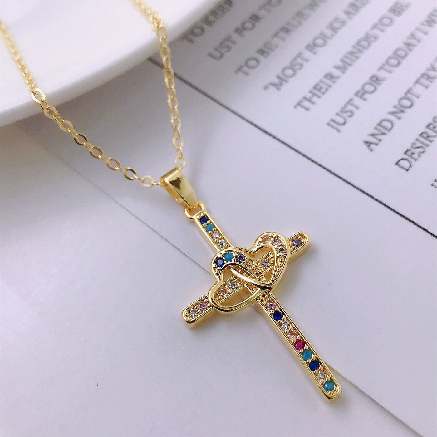 Ins Style High End Gold Plated Zircon Jesus Love Cross