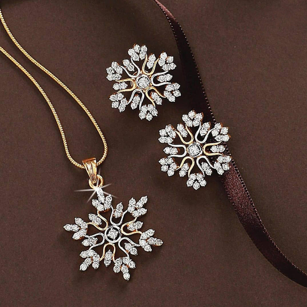 Simple Full Diamond Alloy Snowflake Necklace Ear Stud