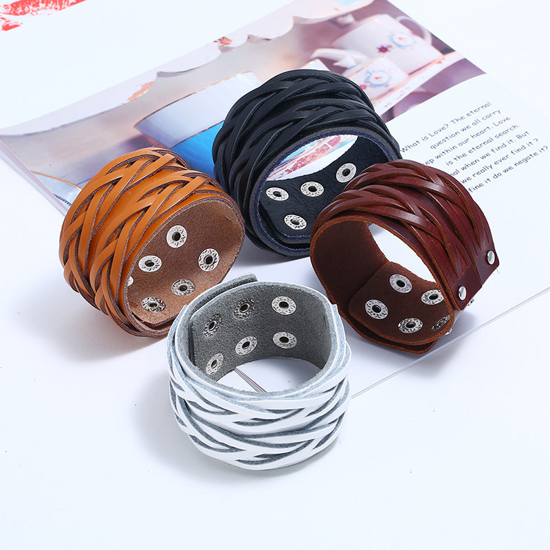 Punk Wide Leather Retro Cowhide Bracelet