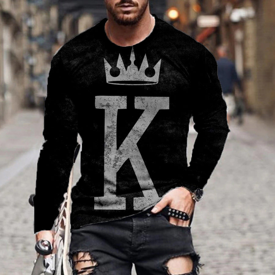 Men Loose Round Neck Digital Printing Long Sleeves