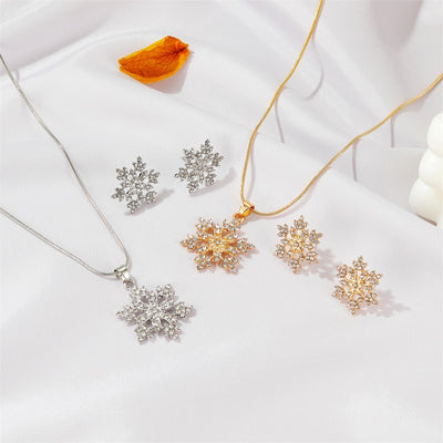 Simple Full Diamond Alloy Snowflake Necklace Ear Stud