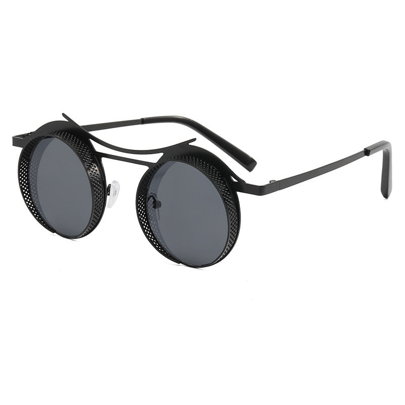 Men's Fashion Retro Steampunk Round Frame Hollow Sunglasses