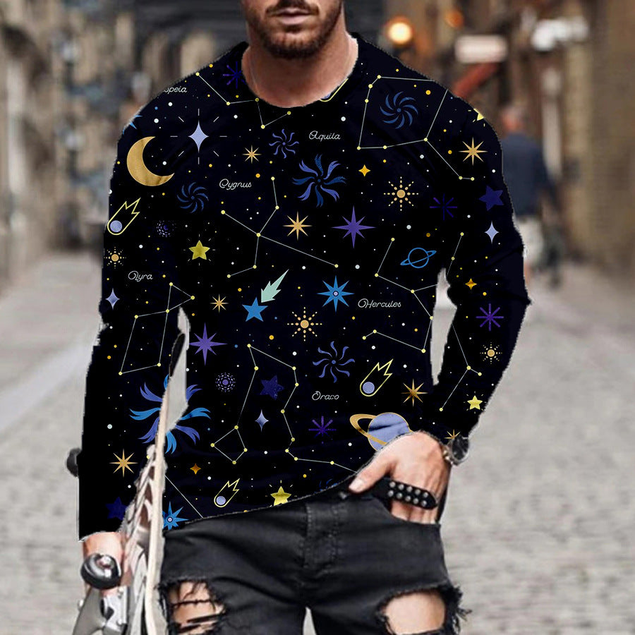 Men Loose Round Neck Digital Printing Long Sleeves