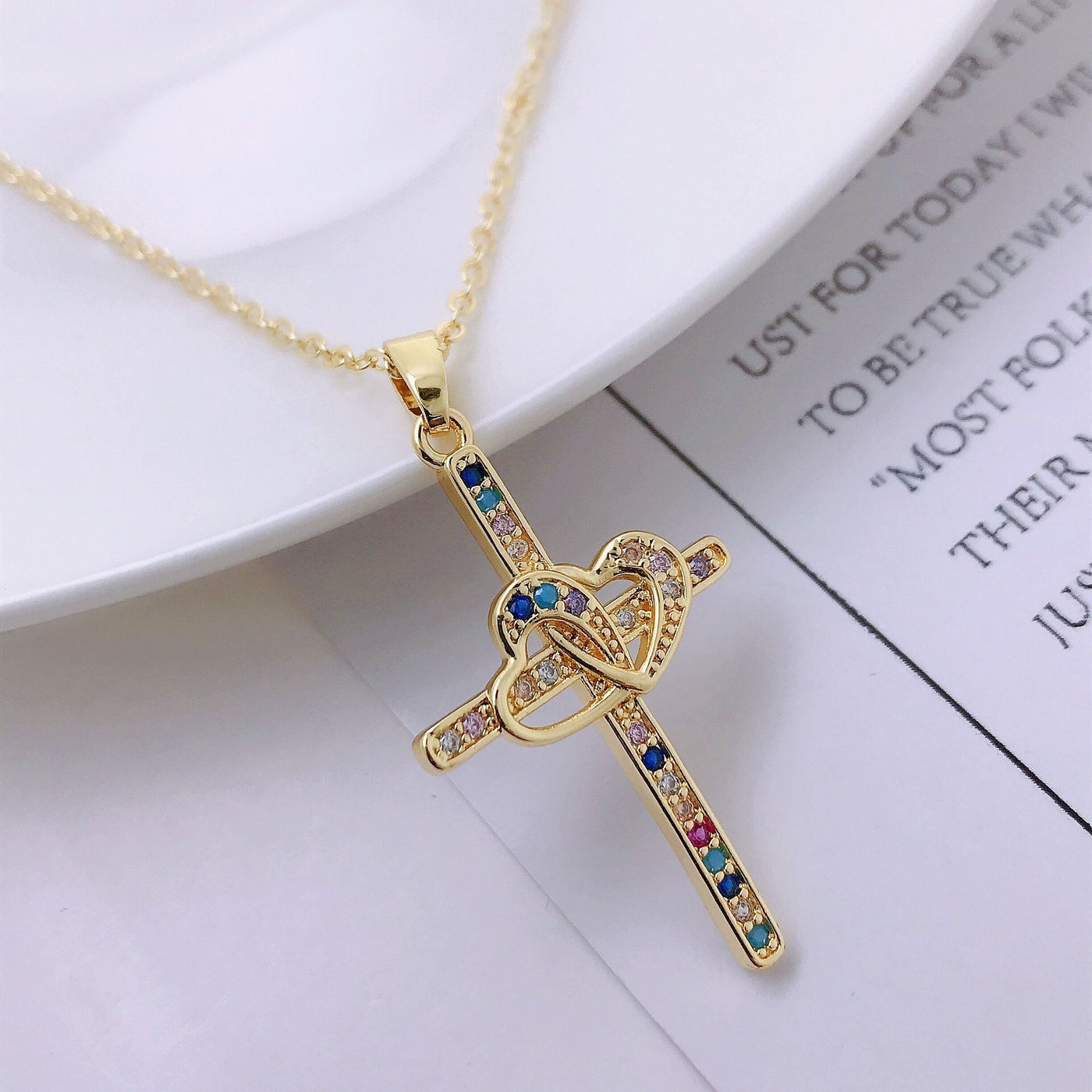 Ins Style High End Gold Plated Zircon Jesus Love Cross