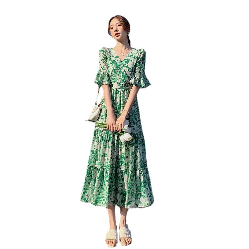 Green Shivering Chiffon Dress Women