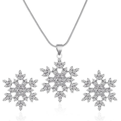 Simple Full Diamond Alloy Snowflake Necklace Ear Stud