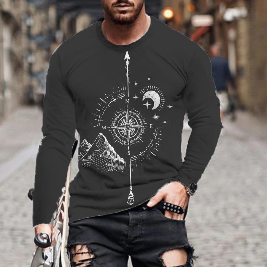 Men Loose Round Neck Digital Printing Long Sleeves