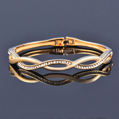 Japanese And Korean Diamond Wave Cross Hollow Gold Plated Bracelet