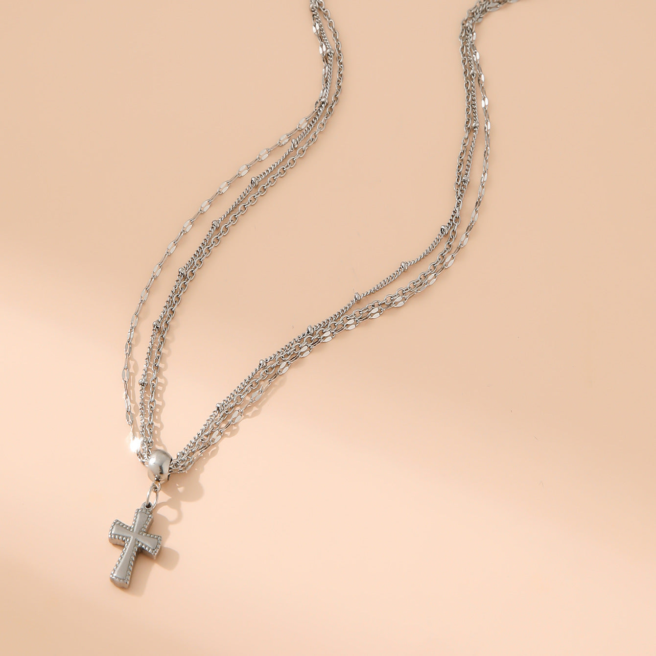 Stainless Steel Three-layer Queen Cross Necklace